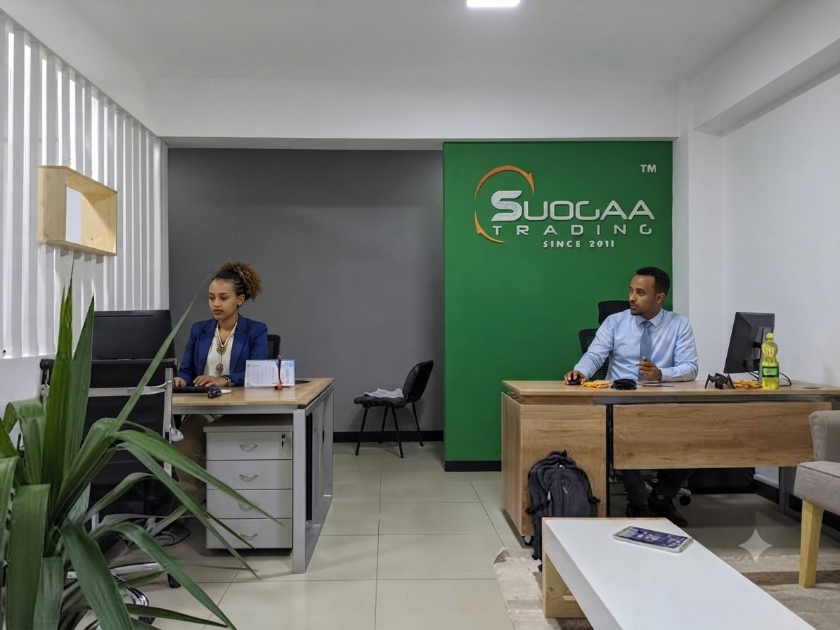 The Suogaa Trading team at work in the company's Bole, Addis Ababa office